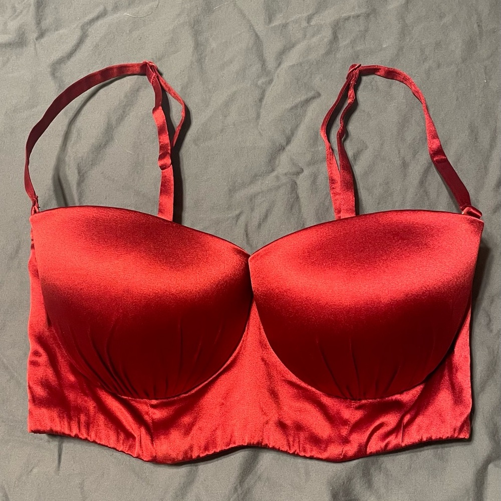 La Perla SILK FLAIR Bandeau Bra Red Burgundy Longline 34C wine garnet bustier
